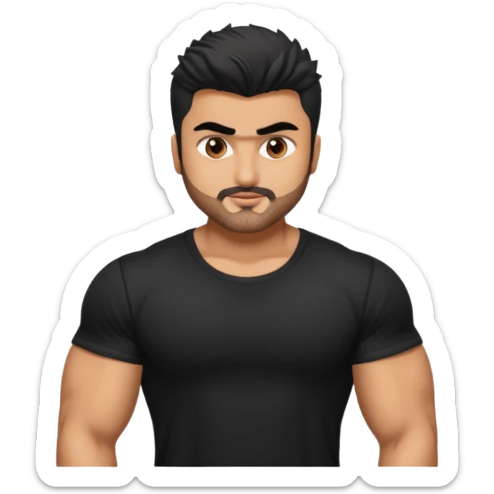 ipretty bratz emoji of arjun kapoor wearing a black tee, muscular sticker