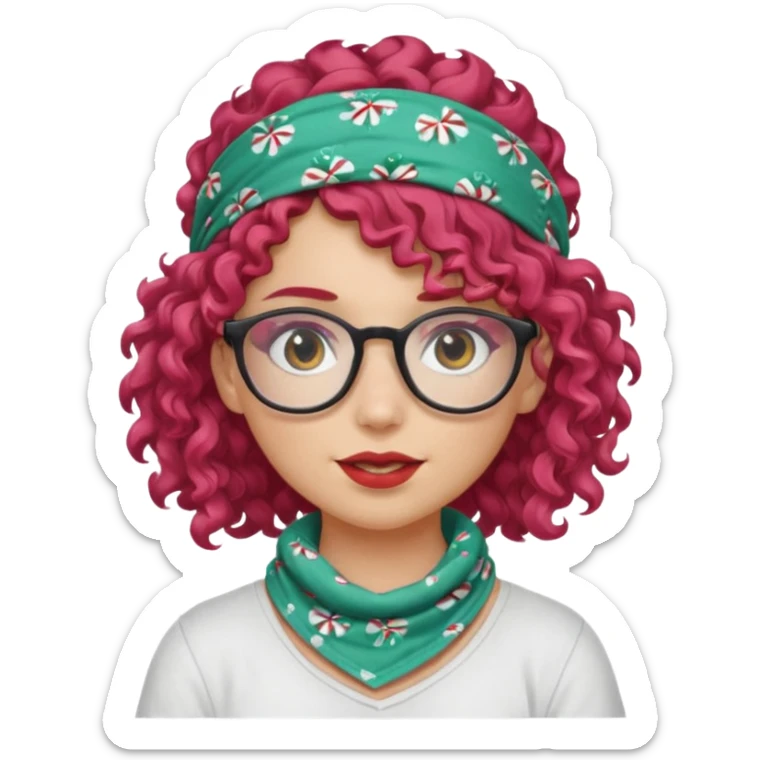 girl with curly  peppermint hair and bandana and glassess sticker