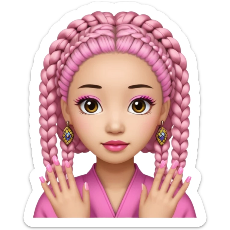 Une chinoise en Corée-du-Sud avec des faux ongles roses et des faux cils et des tresses africaines sticker