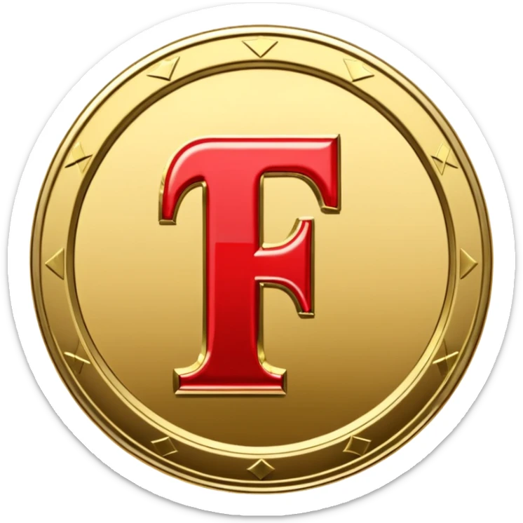 Currency crypto money symbol for the money "Fcoins" letter F, casino coin sticker