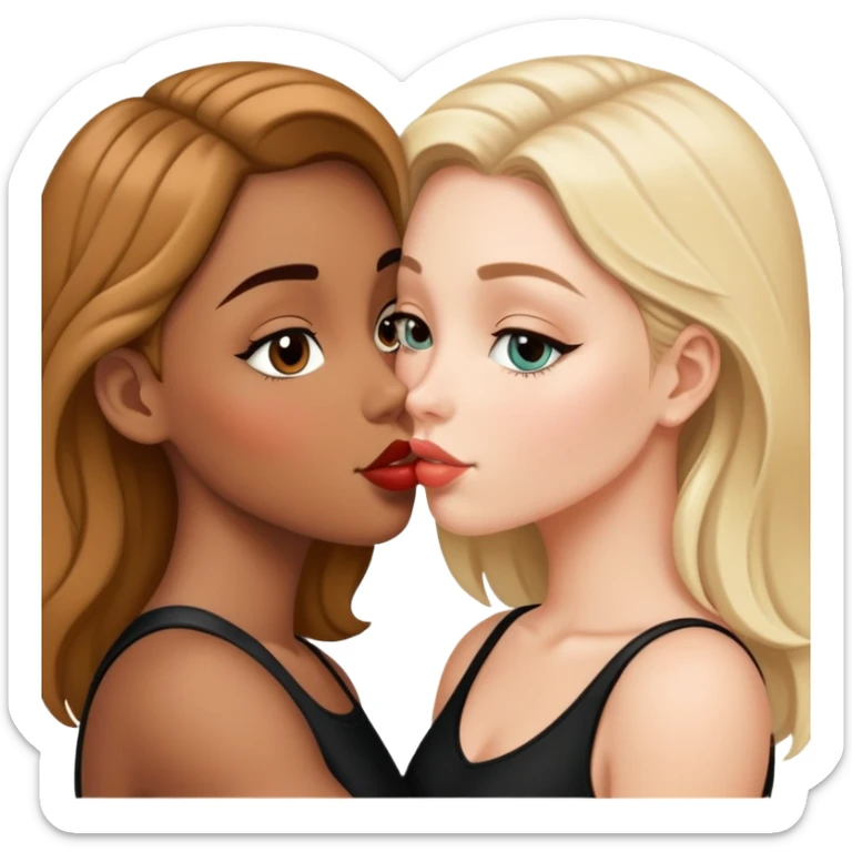 white girl and mixed white and black girl kissing sticker