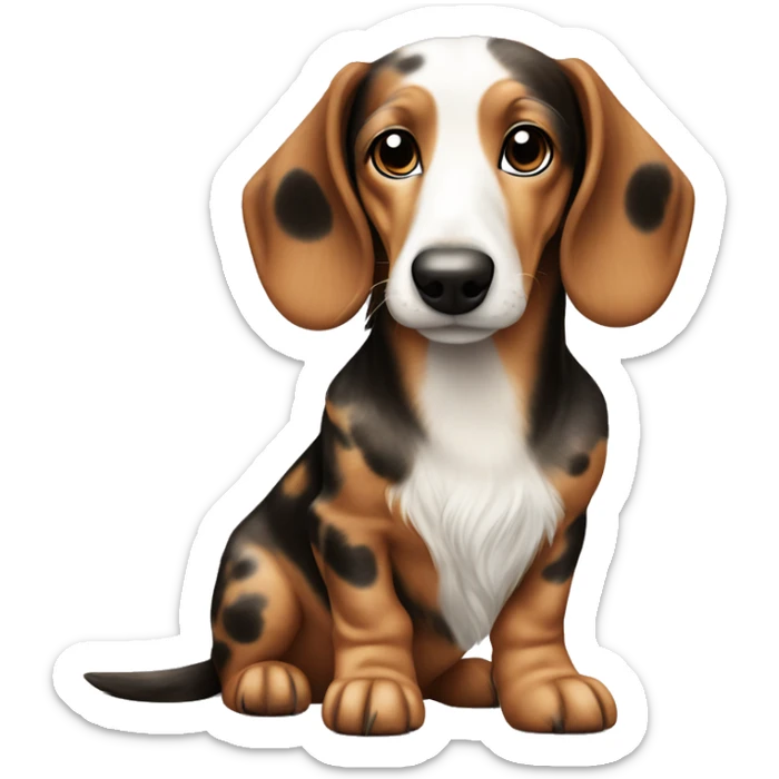 Generate an emoji of a dog of the Dachshund Longhair breed with a spotted color showing a like  sticker