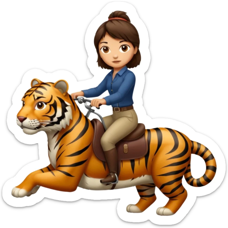 Half naked sexy brunette riding determined fur odious tiger  sticker