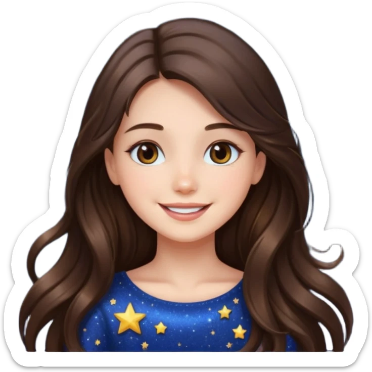 brunette long hair girl sparkling with love glitter and stars instead of eyes sticker