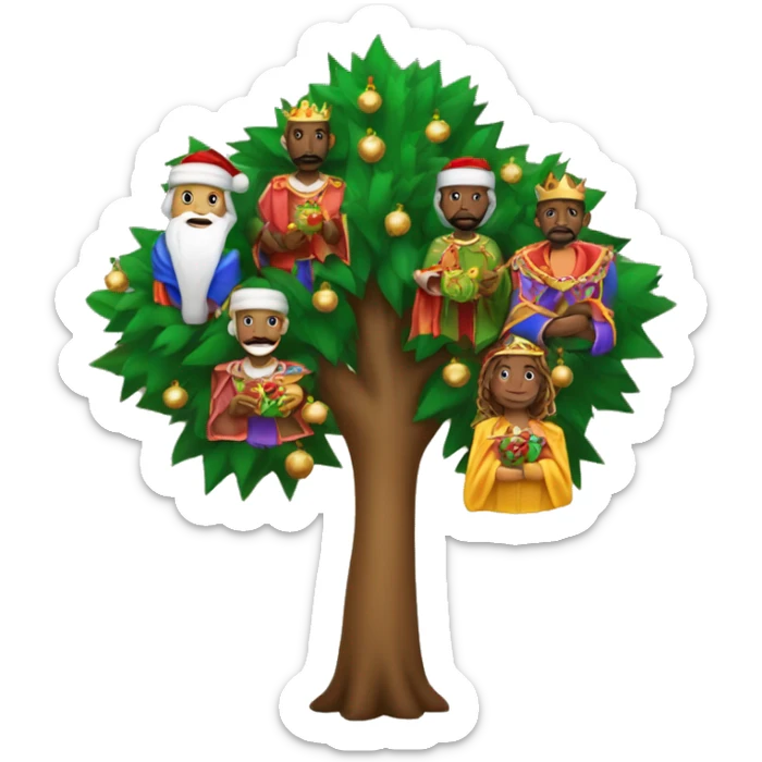 Los Tres Reyes Magos posando en un árbol de Navidad sticker