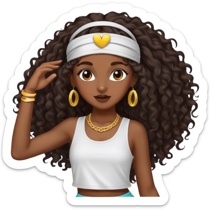 Dancing dark brown girl with long darn brown curly hair with headband hip hop sticker
