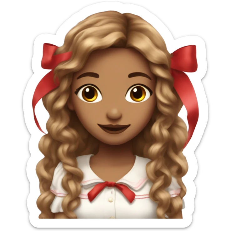 Coquette girl rosy cheeks and red ribbons and long hair sticker