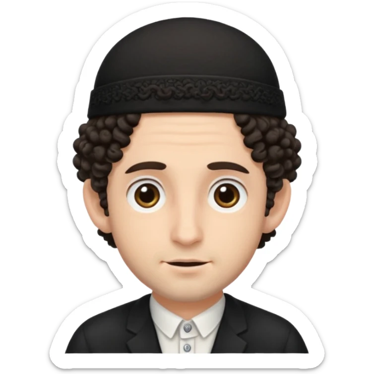 jewish jew man's face, wearing a tiny black kippah and 2 curly hair strands near the ears, only face, no body sticker