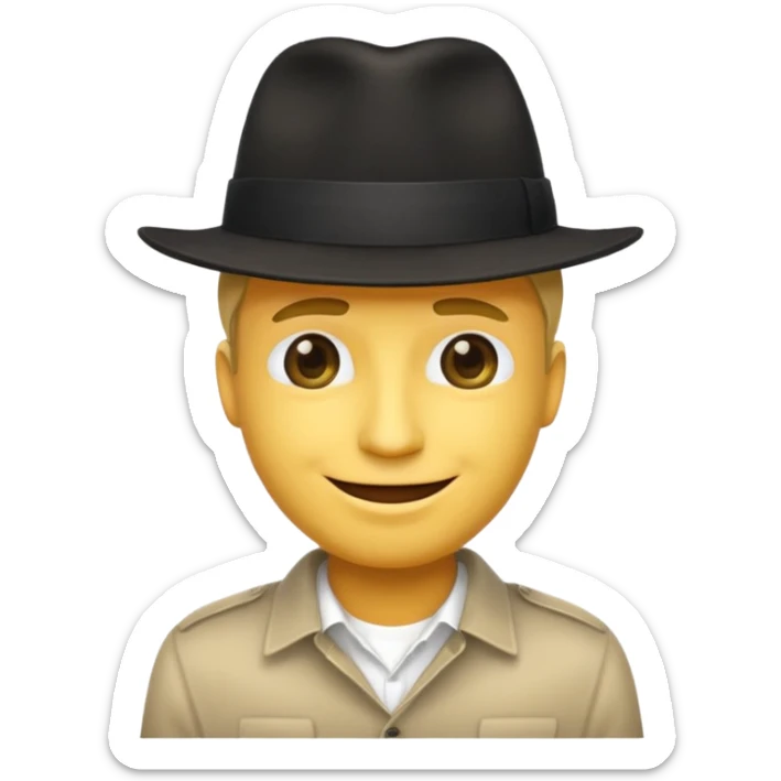 yellow man smiling wearing a black fedora with the hat's shadow covering his eyes sticker