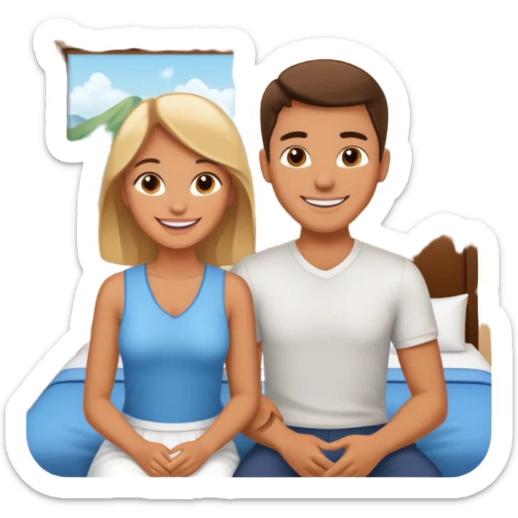 crea una pareja de jovenes disfrutando de un hotel sticker