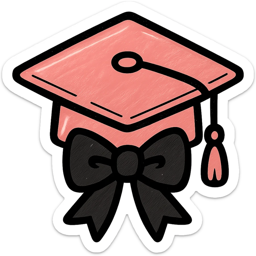 rose gold graduation cap with black bow, elegant and girly sticker