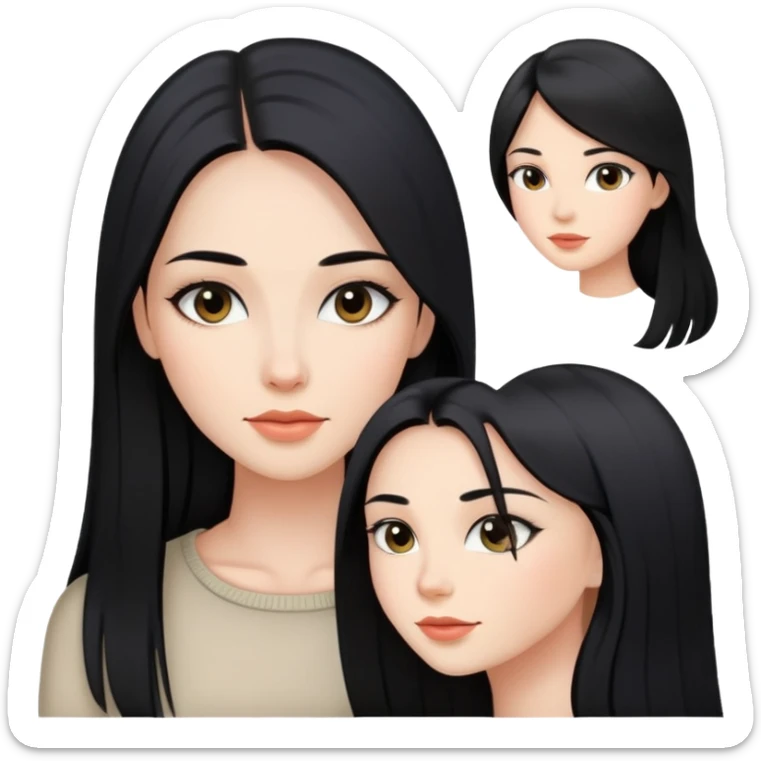 woman with straight long black hair and natural makeup sticker