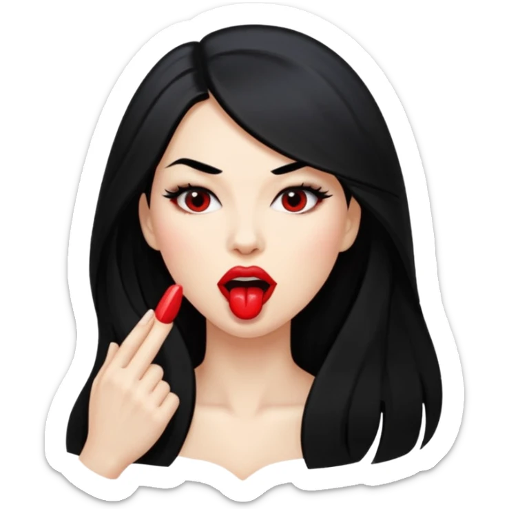 femme longs cheveux noire peau claire qui nargue en tirant la langue sticker