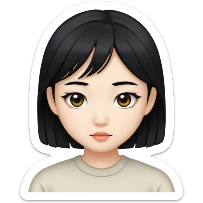 asian girl with fair skin and layered black hair plus black eyes sticker