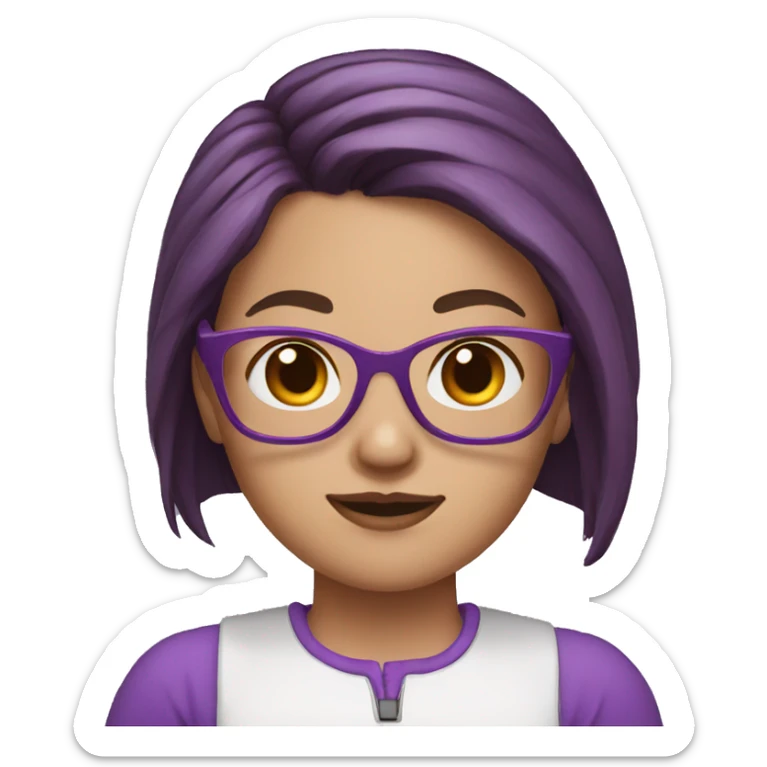 girl with purple glasses, brown hair, ponytail, white skin sticker