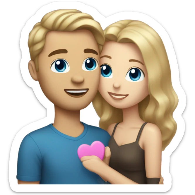 couple with light skin and dark blonde hair and blue eyes kissing add hearts sticker