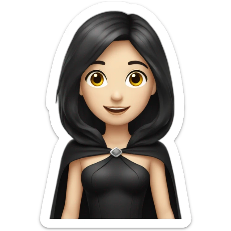 Happy-White-skin-girl—face-with-black-cape-costume-and-black-hair sticker