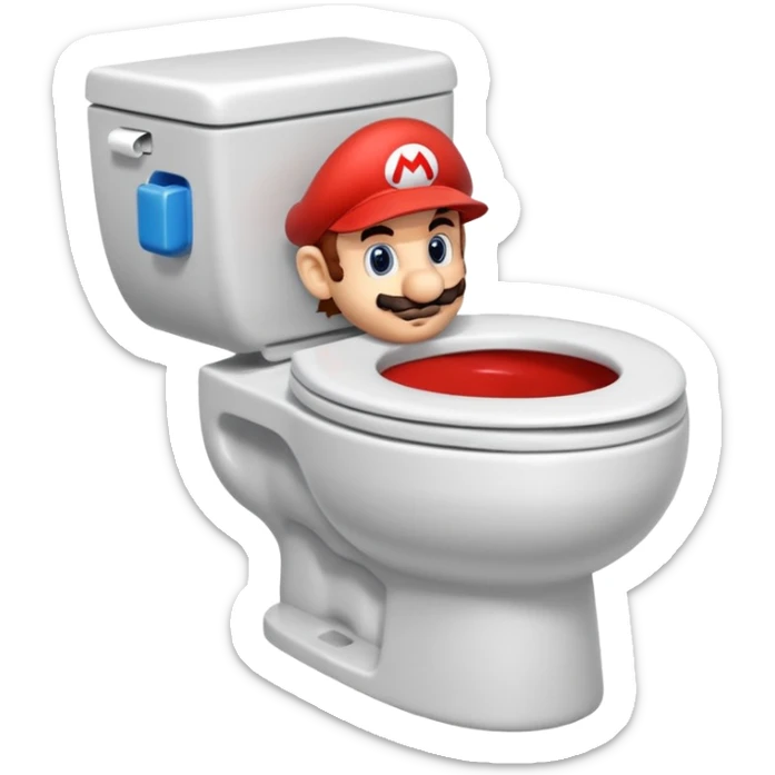 Mario's neck and head only sticking out of the middle of the bowl of a white toilet sticker