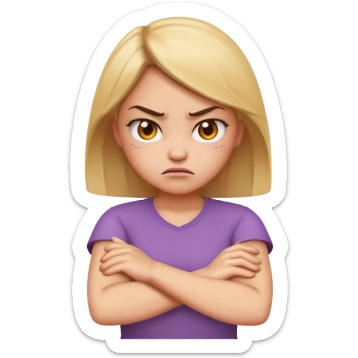 angry face girl emoji with arms crossed over each other in front emoji sticker
