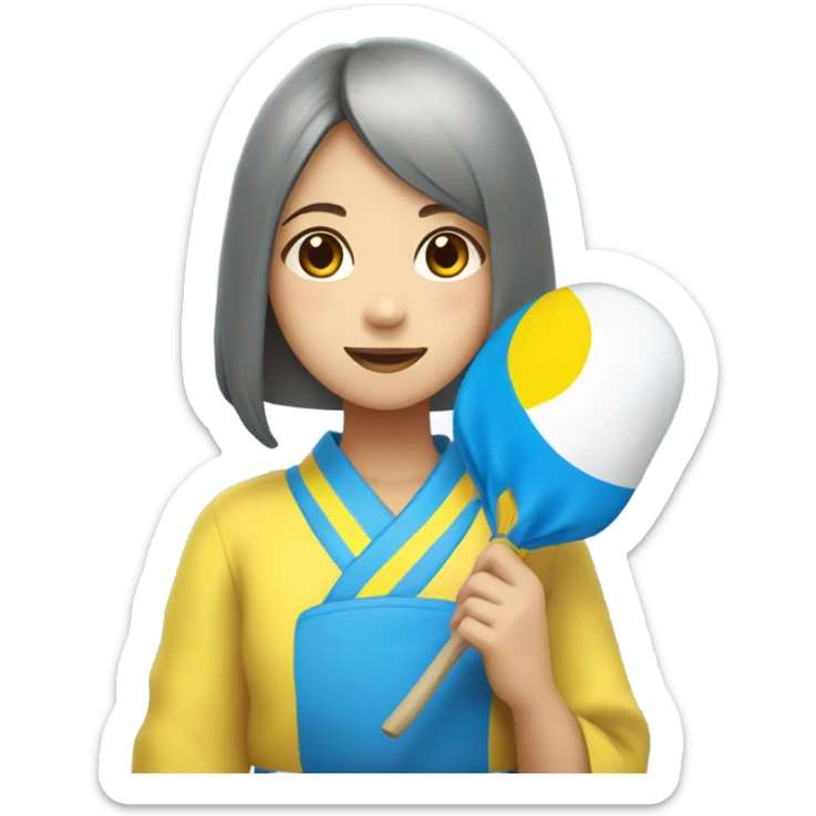 mochi in color of ukraine japanese girl holding it  sticker