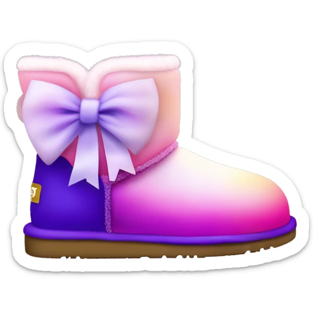 Realistic pair of pink to purple ombre fur Ugg boots with silk ribbon bows. sticker