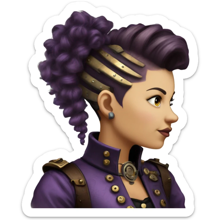 steampunk profile short hair faux-hawk mohawk purple Victorian on Caucasian girl with small nose round fat face sticker