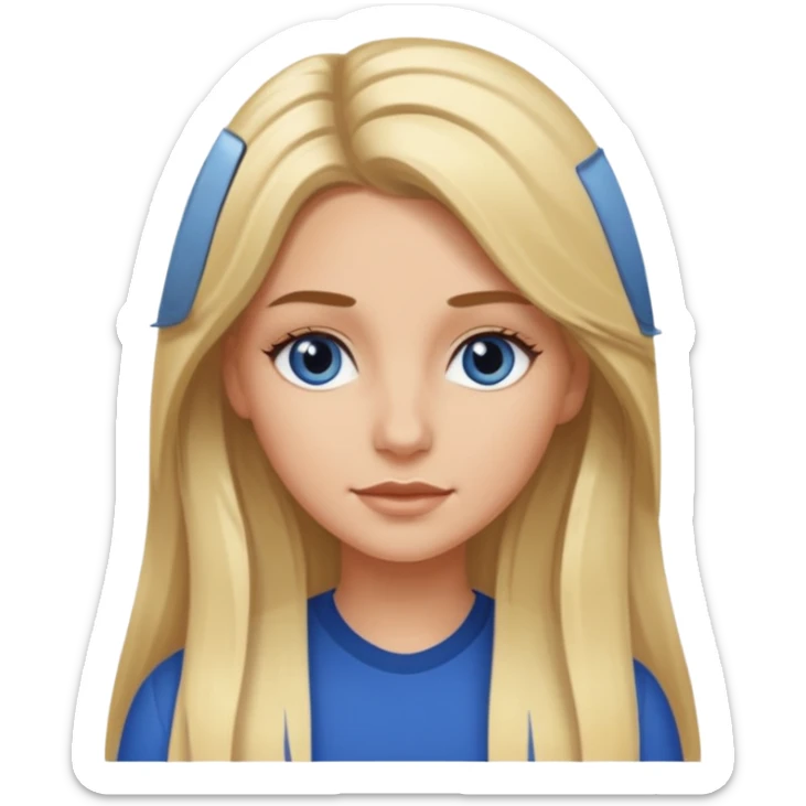 white long blonde hair girl with darker roots in her hair and dark blue eyes that's not really tan but not pale sticker