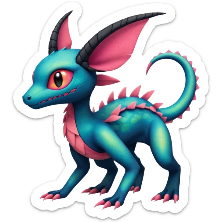 Spooky stitched colorful iridescent Salandit-Flygon-Sylveon-Umbreon-fusion-Pokémon-hybrid-creature  sticker