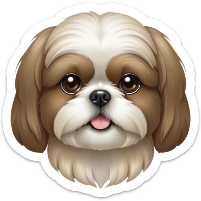Cinematic Noble Shih Tzu Portrait Emoji, Poised and elegant, with a luxurious, flowing fur in refined muted tones, delicate features and wise, gentle eyes, simplified yet meticulously detailed, glowing with a soft, regal radiance, high shine, exuding quiet dignity and timeless charm, soft glowing outline, capturing the essence of a noble Shih Tzu that epitomizes refined poise! sticker