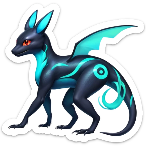 Colorful Neon Exotic Salandit-Aurorus-Umbreon-Fakémon-hybrid-creature (full body)  sticker