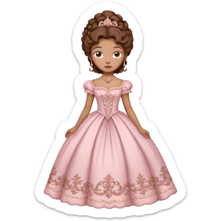 vintage rococo mixed woman with brown hair and light skin in a light pink beautiful gown sticker