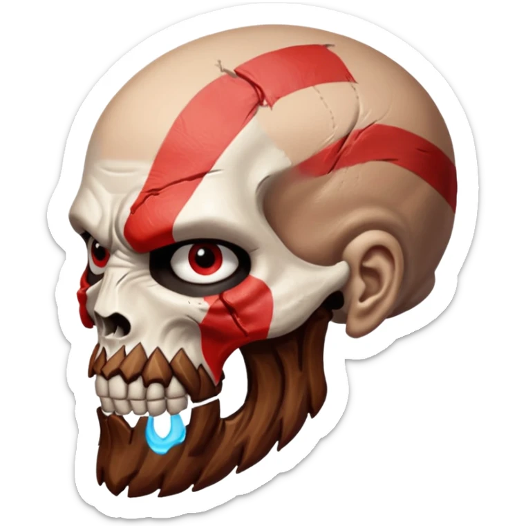 Visage de Kratos du jeu PlayStation a la perfection, c'est a dire que la marque rouge doit partir jusqu'à l'arrière du crâne  sticker