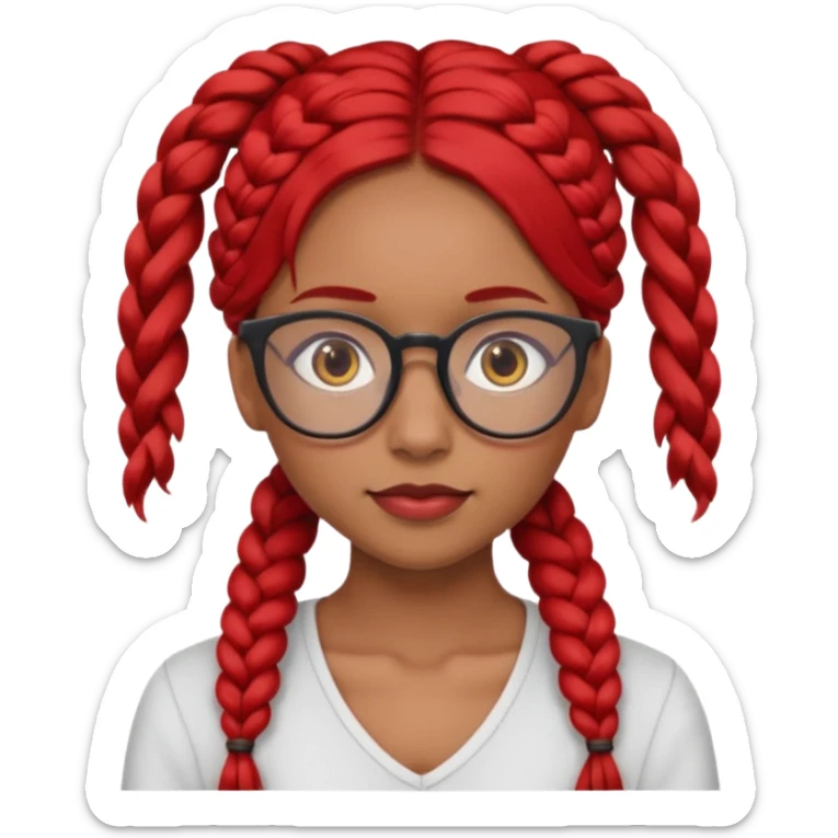 Dark Tan girl with long red plaits and red rmmed  glasses head neck and shoulder shot only sticker