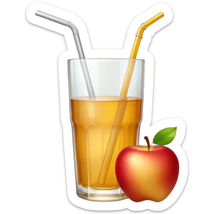 Apple juice in large glass with starw and a piece of apple at the side  sticker