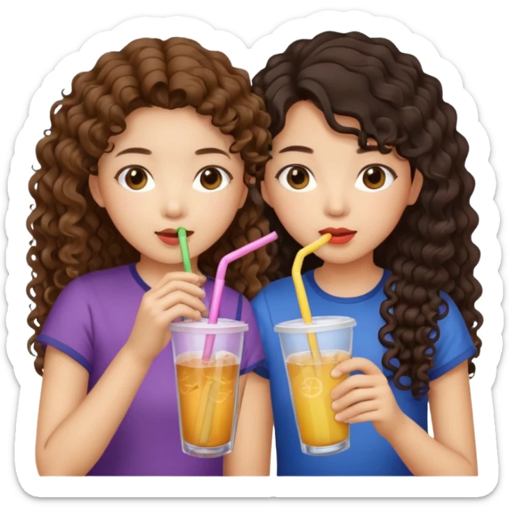 Two girls drinking they’re both Asian but one has curly brown hair and the other has long dark hair sticker