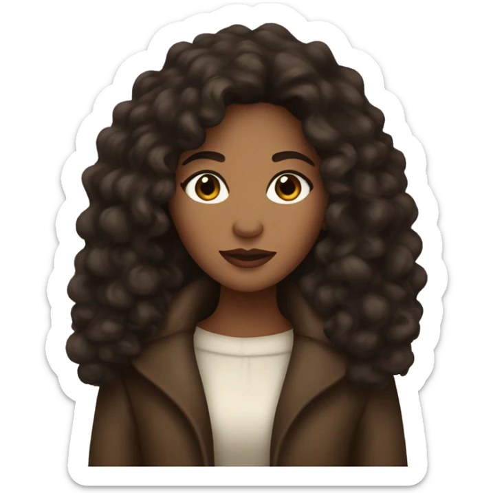 pretty brown woman with long dark curly hair and fur coat on sticker