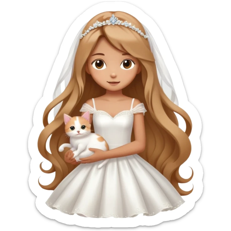 Very dreamy-beautiful-fashionable and elegant-a girl in a wedding dress holding a kitten-shiny-lady-soft style-kawaii-beautiful-hair-fairy style- sticker