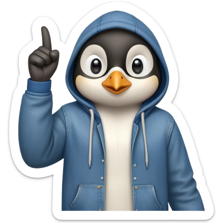 determined anthropomorphised penguin in a hoodie and jeans with fist raised, energetic pose sticker
