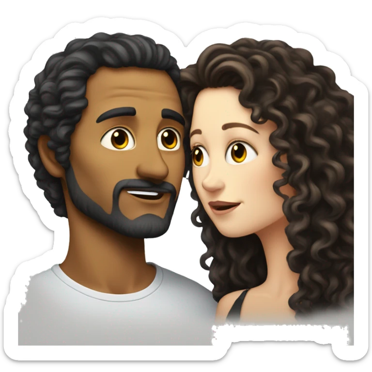 White Man with dark strait hair kissing white woman with long dark curly hair sticker