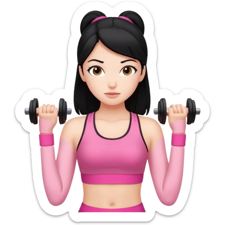 a pretty bratz fair girl in pink workout clothes and black hair sticker