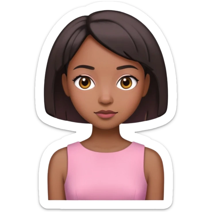 black woman, short straight hair, cute, pink dress sticker