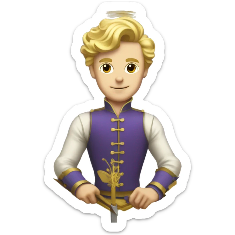 Gold gilded violet vintage man blonde hair fencing  sticker