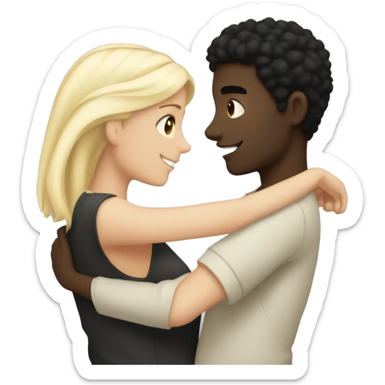 Black hair slightly fair skin colour boyfriend hugging his blonde white girlfriend  sticker