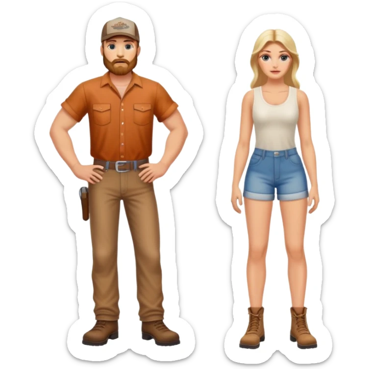 american redneck pair men and woman photorealistic standing on feet sticker