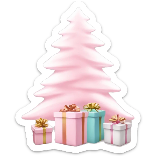 Light pink Christmas gifts under a white Christmas tree  sticker