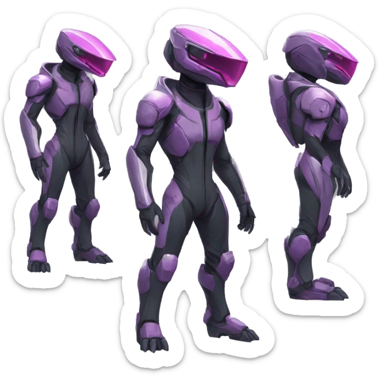 a Reptile-Raptor-Genesect-Fakémon with a futuristic visor-helmet and wearing a techwear-suit Full Body sticker