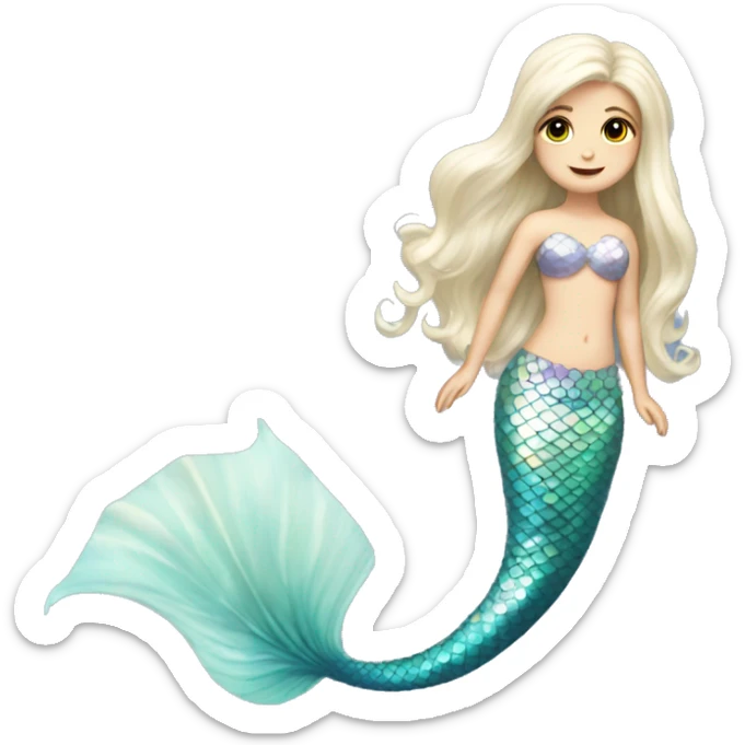 Iridescent mermaid tail full body white girl long hair sticker