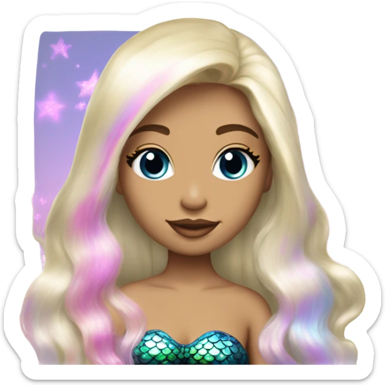 mermaid, magical, blonde hair, pink lips, iridescent, mystical, shiny, holographic, straight hair with highlights sticker