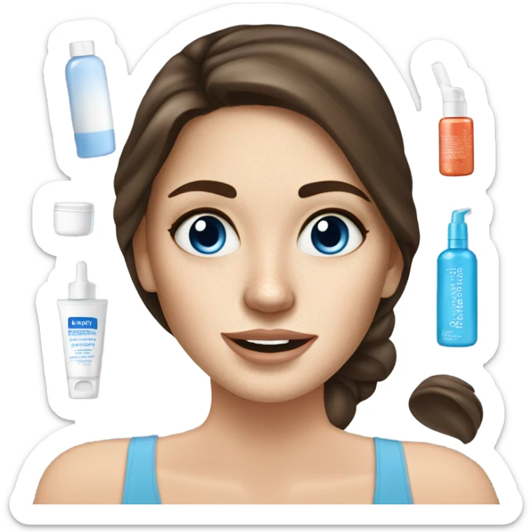 white freackles skin of a brunett blue eyed girl using skin care products  sticker