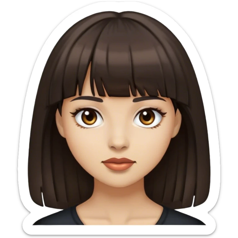 Woman with light skin, dark brown hair with bangs, and dark brien363: sticker